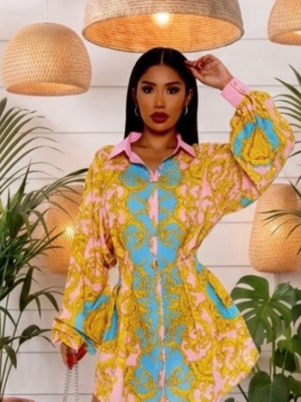 Sexy Chain Links W/A Touch Of Pinks Shirt Dress